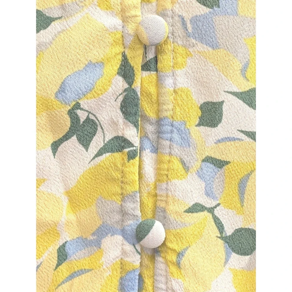 3/$25 LOFT Floral Blouse M Yellow Blue Puff Sleeve Smocked Ruffle Cuff Top